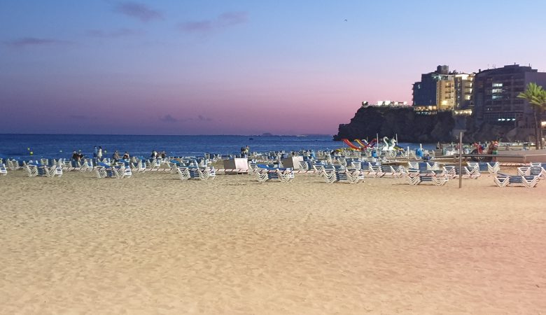 Levante beach at twilight in Benidorm
