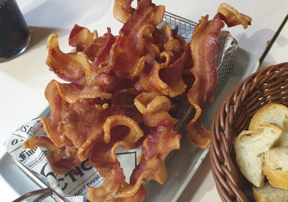 Almitas de torrezno, crispy fried pork belly strips, at La Juana, Benidorm