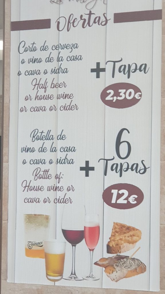 Los Mancheguitos offers board: drink and tapa 2.30 euros, bottle and six tapas 12 euros