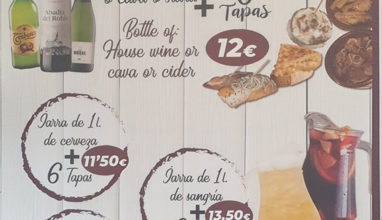 Los Mancheguitos offers board: bottle of wine and six tapas for 12 euros